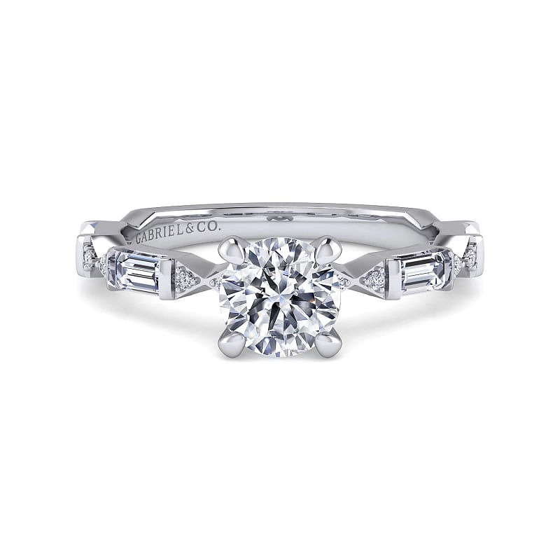 White Gold Baguette and Round Diamond Engagement Ring l GABRIEL & CO.