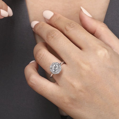 White Gold Round Halo Diamond Engagement Ring l GABRIEL & CO.