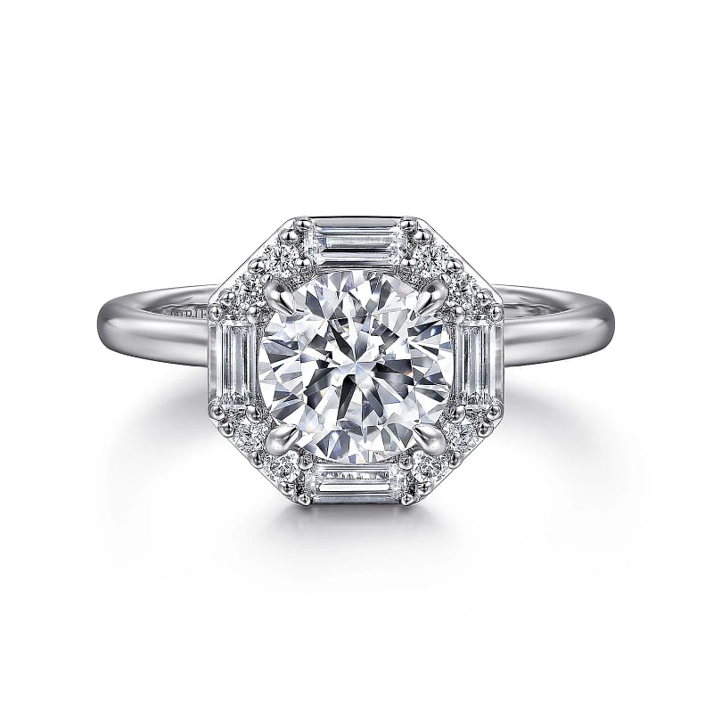 White Gold Round Halo Diamond Engagement Ring l GABRIEL & CO.