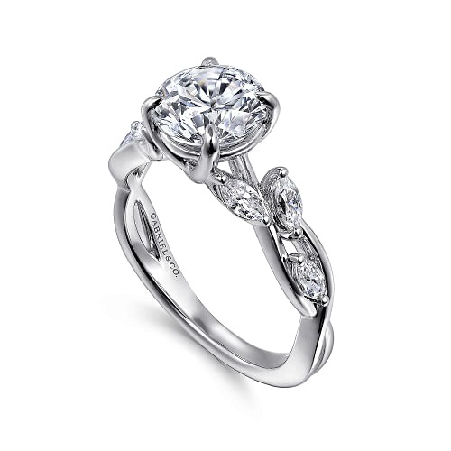 White Gold Split Shank Round Diamond Engagement Ring l GABRIEL & CO.