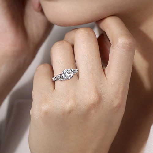 White Gold Split Shank Round Diamond Engagement Ring l GABRIEL & CO.