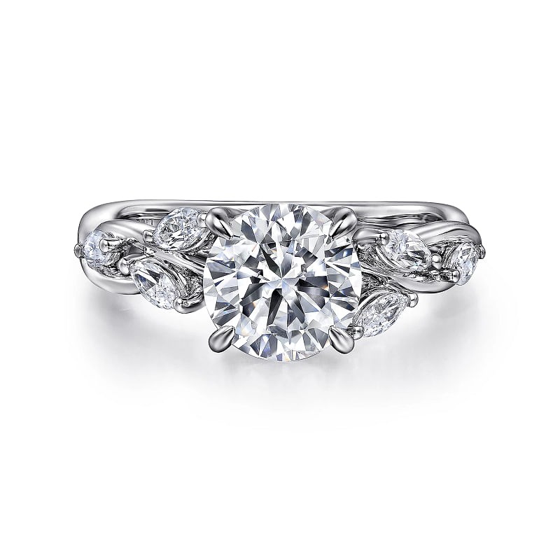 White Gold Split Shank Round Diamond Engagement Ring l GABRIEL & CO.