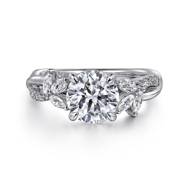 White Gold Split Shank Round Diamond Engagement Ring l GABRIEL & CO.