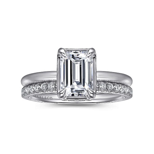 White Gold Emerald Cut Halo Diamond Engagement Ring l GABRIEL & CO.
