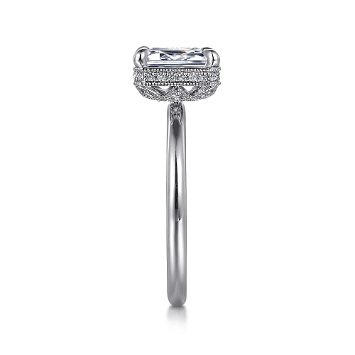 White Gold Emerald Cut Halo Diamond Engagement Ring l GABRIEL & CO.