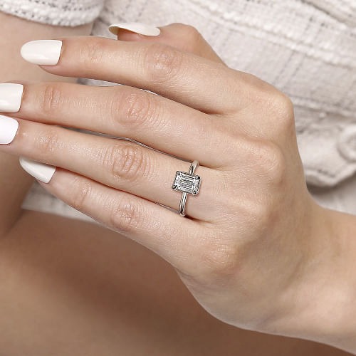 White Gold Emerald Cut Halo Diamond Engagement Ring l GABRIEL & CO.