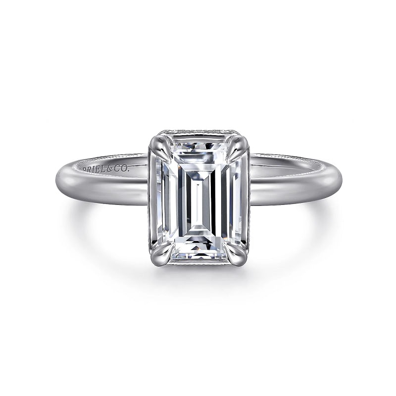 White Gold Emerald Cut Halo Diamond Engagement Ring l GABRIEL & CO.