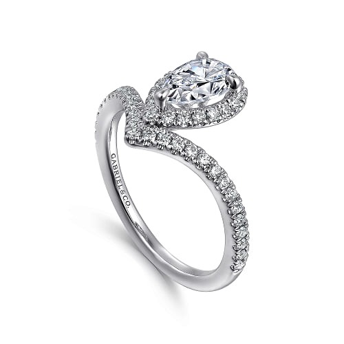 White Gold Pear Shaped Halo Chevron Engagement Ring