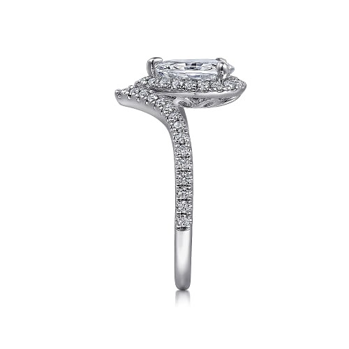 White Gold Pear Shaped Halo Chevron Engagement Ring