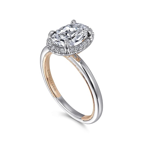 White and Rose Gold Oval Halo Diamond Engagement Ring l GABRIEL & CO.