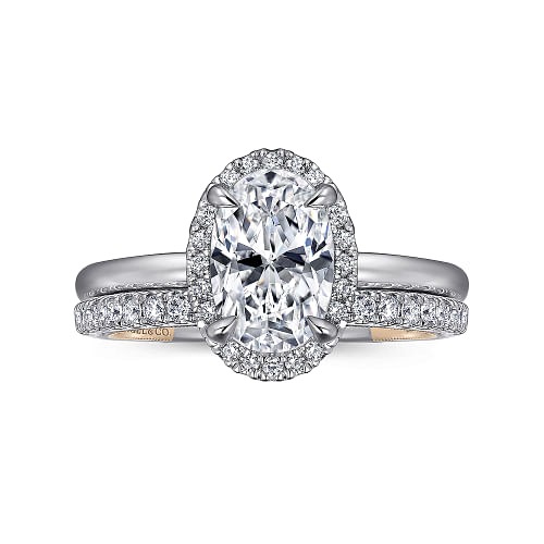 White and Rose Gold Oval Halo Diamond Engagement Ring l GABRIEL & CO.