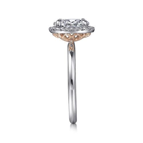 White and Rose Gold Oval Halo Diamond Engagement Ring l GABRIEL & CO.