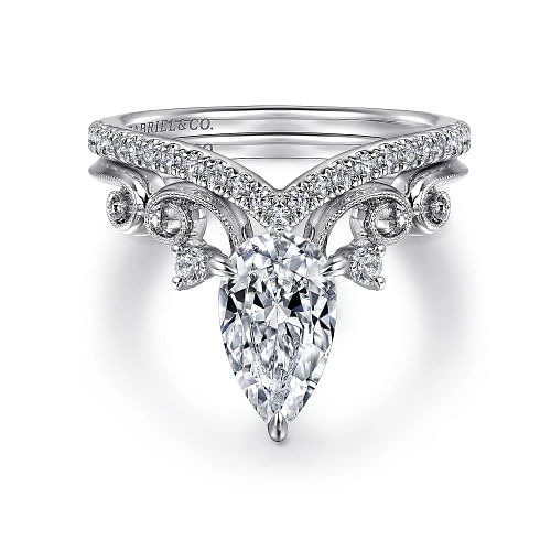 White Gold Pear Shape Chevron Engagement Ring l GABRIEL & CO.
