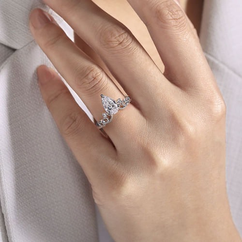 White Gold Pear Shape Chevron Engagement Ring l GABRIEL & CO.