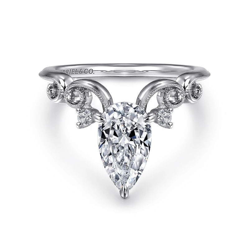 White Gold Pear Shape Chevron Engagement Ring l GABRIEL & CO.