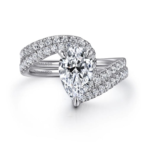 White Gold Pear Shape Hidden Halo Bypass Engagement Ring l GABRIEL & CO.