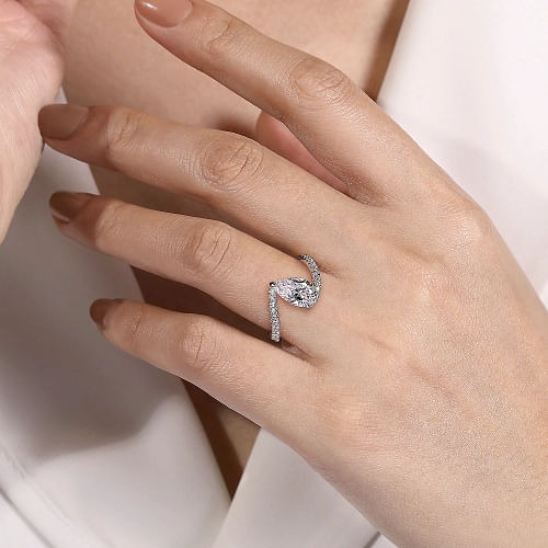 White Gold Pear Shape Hidden Halo Bypass Engagement Ring l GABRIEL & CO.