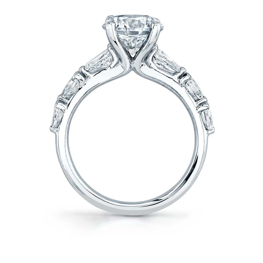 White Gold Round Cut Engagement Ring With Pear Side Stones l SYLVIE