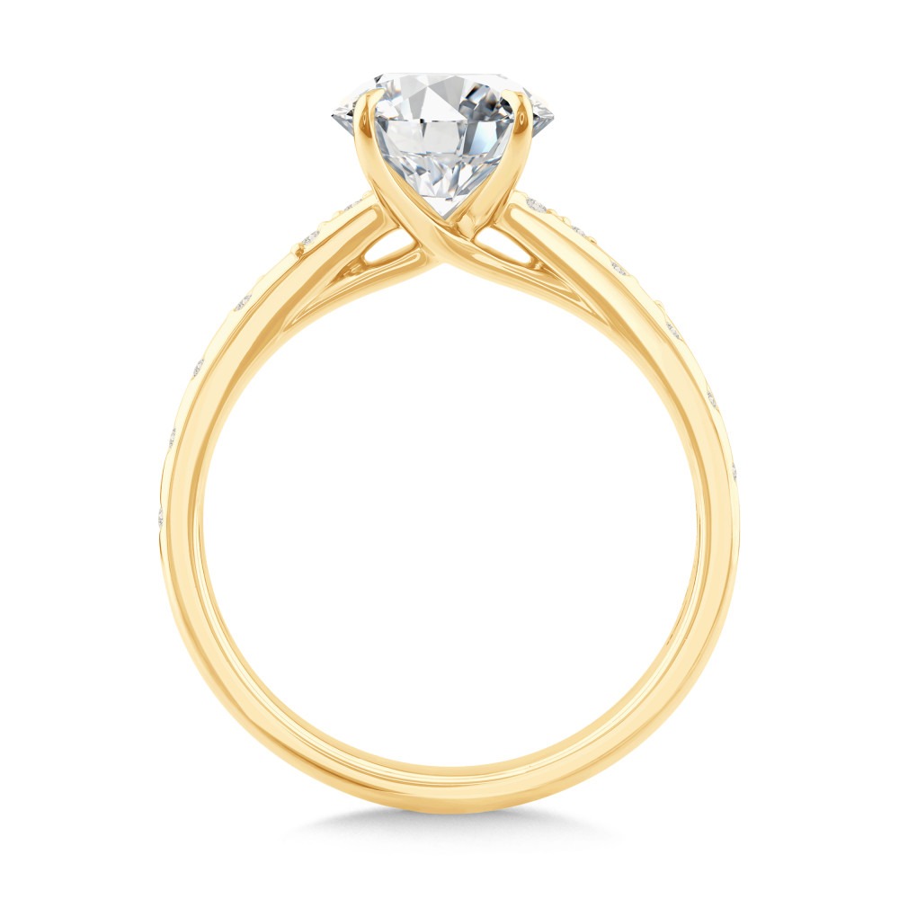 Yellow Gold Oval-cut and 1/10ctw Double Row Round Diamond Engagement Ring