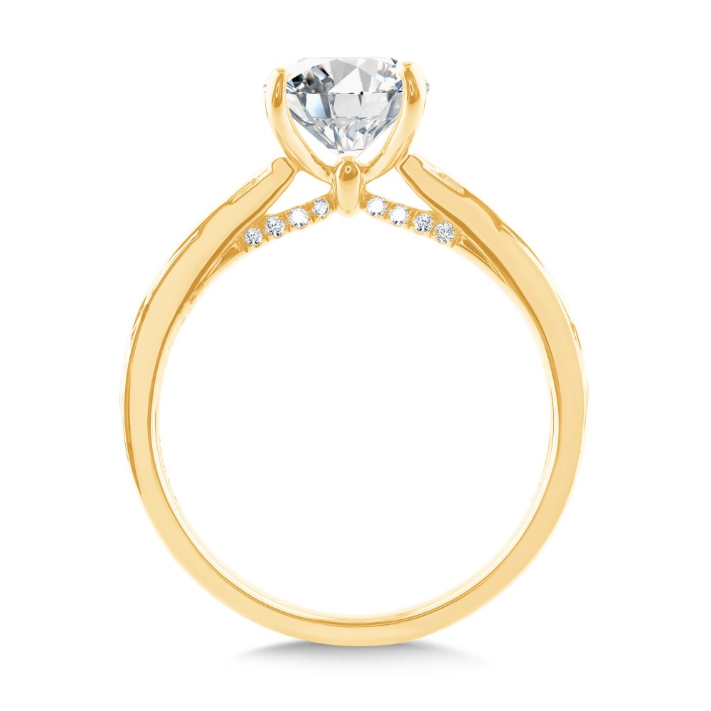Vintage Inspired Yellow Gold Emerald shaped 1/10ctw Diamond Engagement Ring