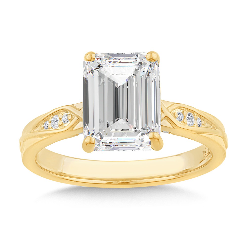 Vintage Inspired Yellow Gold Emerald shaped 1/10ctw Diamond Engagement Ring