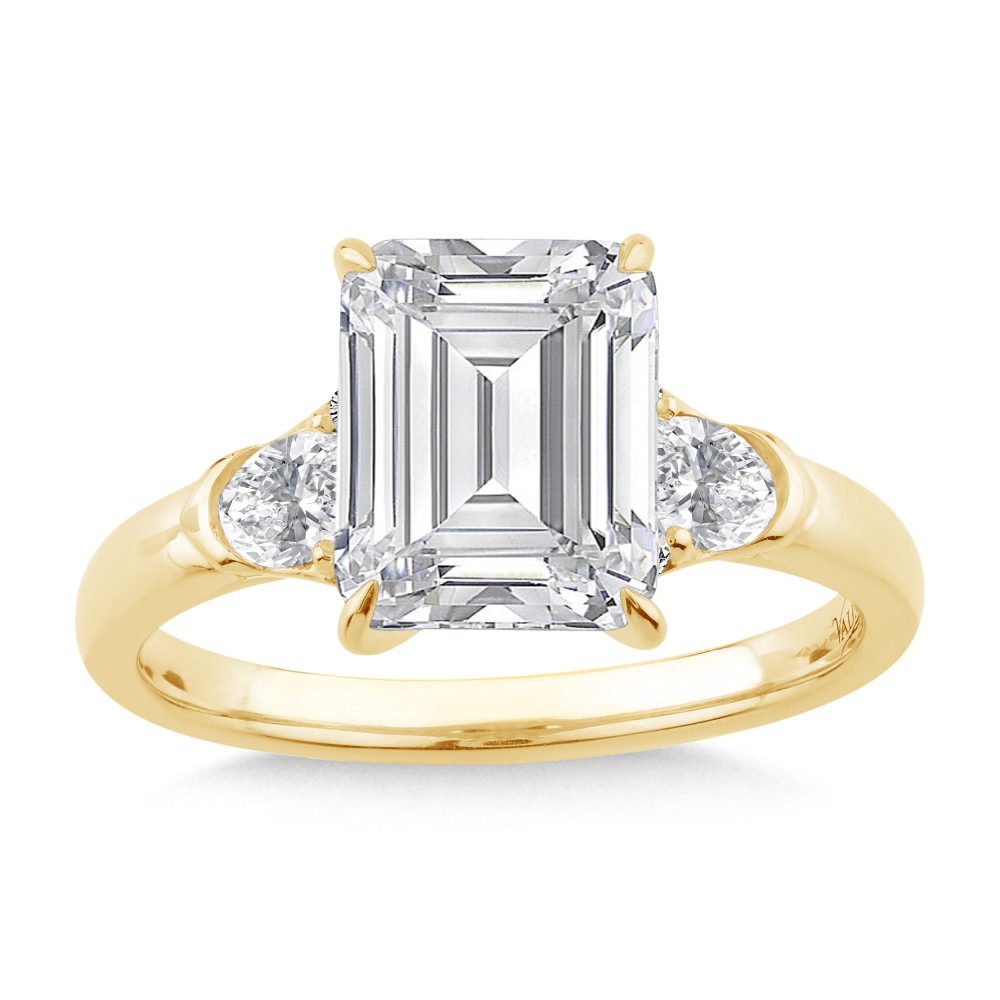 Yellow Gold Emerald-cut 2/5ctw Oval and Round Diamond Engagement Ring