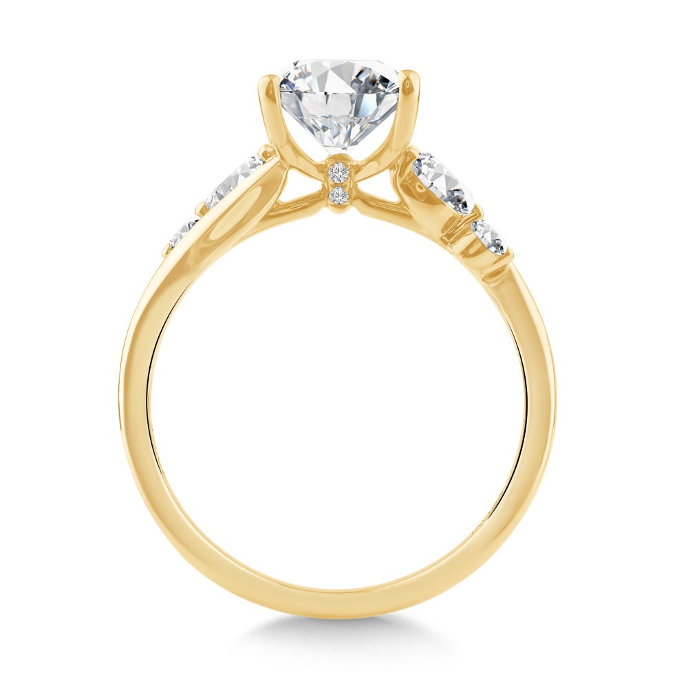 Yellow Gold Emerald-cut 1/4ctw Pear and Round Diamond Engagement Ring