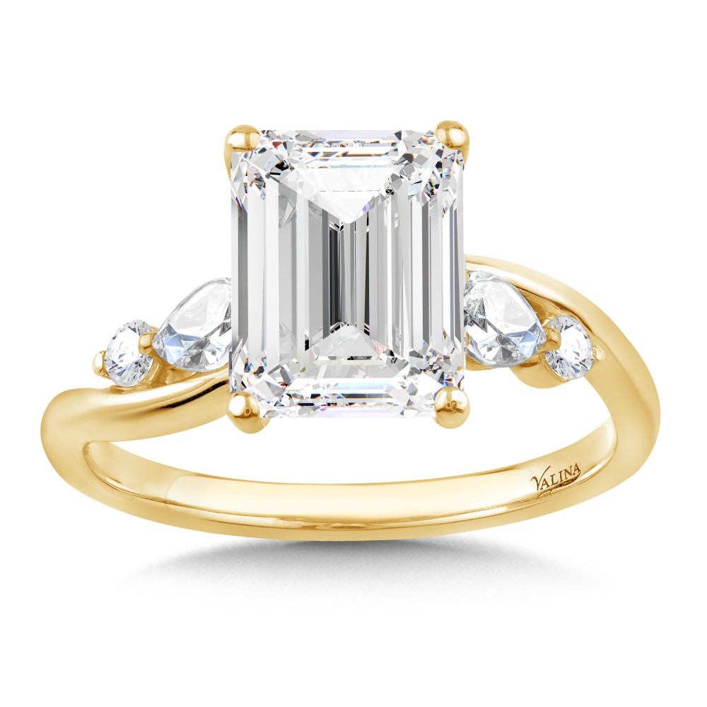 Yellow Gold Emerald-cut 1/4ctw Pear and Round Diamond Engagement Ring