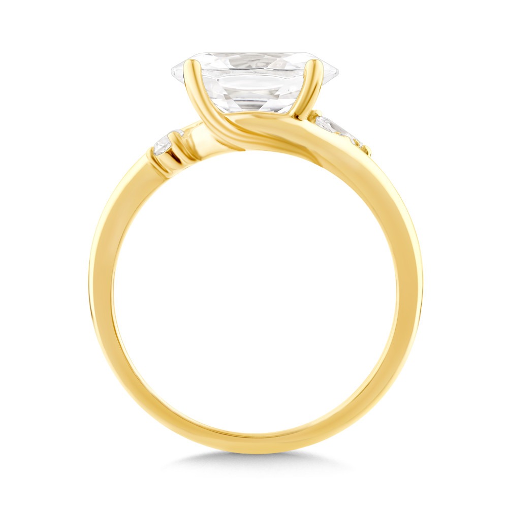Yellow Gold Oval-cut 1/8ctw Marquise and Round Diamond Engagement Ring