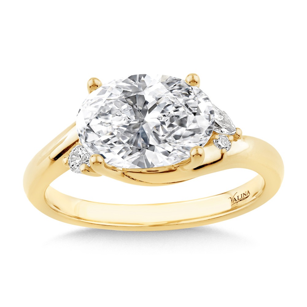 Yellow Gold Oval-cut 1/8ctw Marquise and Round Diamond Engagement Ring