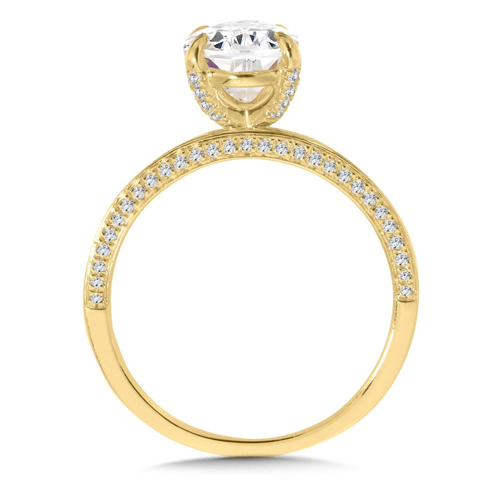 Yellow Gold Oval-cut 1/5ctw Diamond Wide Band Engagement Ring