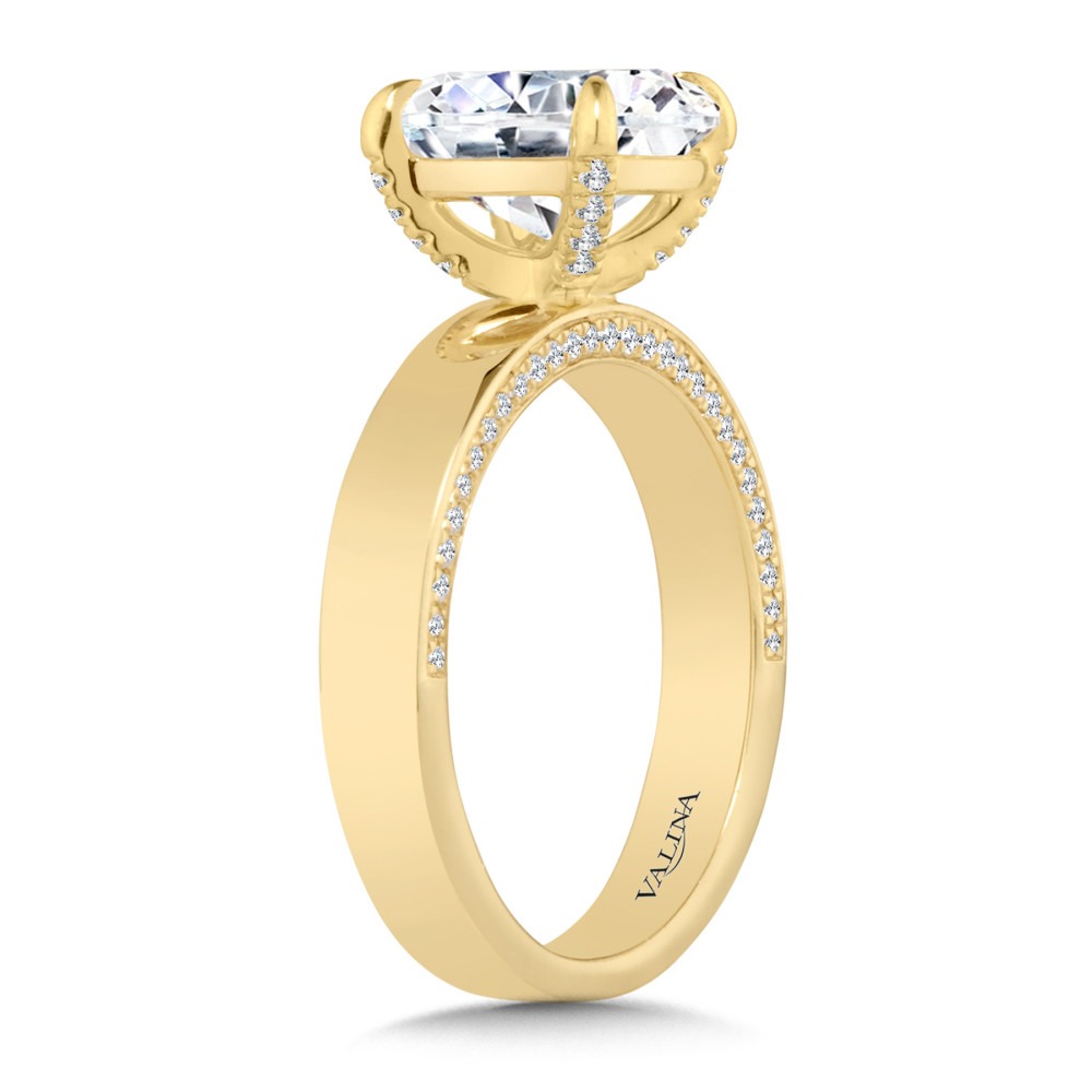 Yellow Gold Oval-cut 1/5ctw Diamond Wide Band Engagement Ring