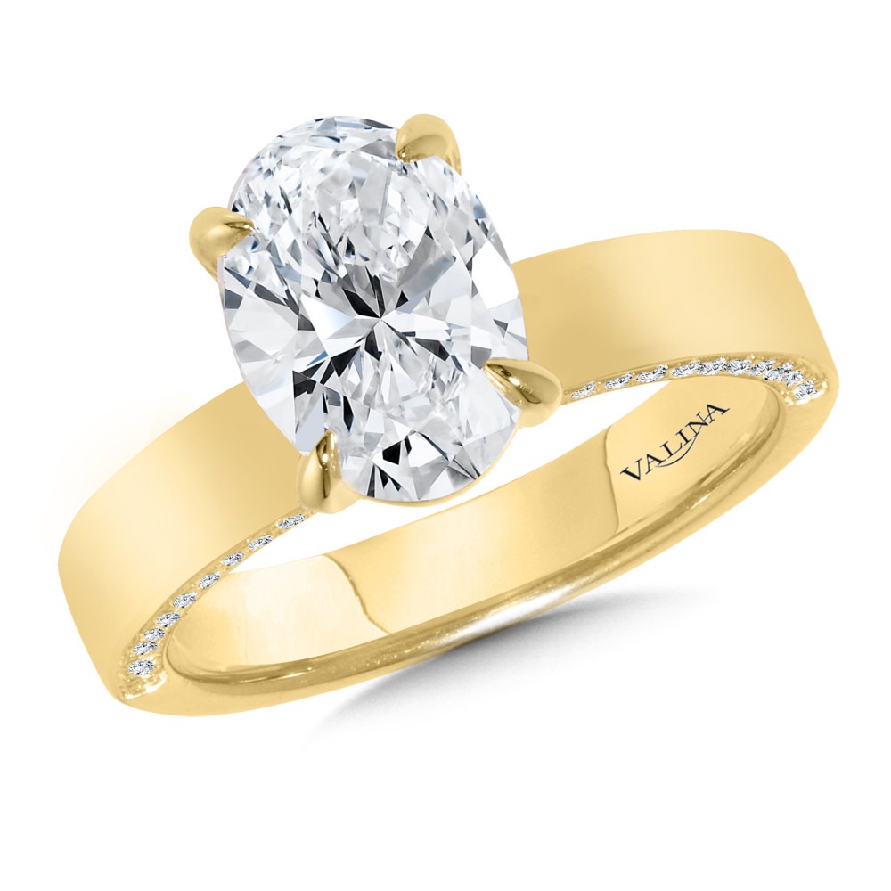 Yellow Gold Oval-cut 1/5ctw Diamond Wide Band Engagement Ring
