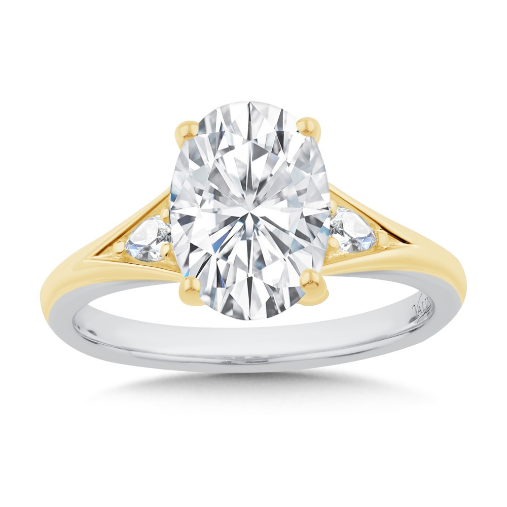 White and Yellow Gold Oval-cut 1/8ctw Diamond Engagement Ring