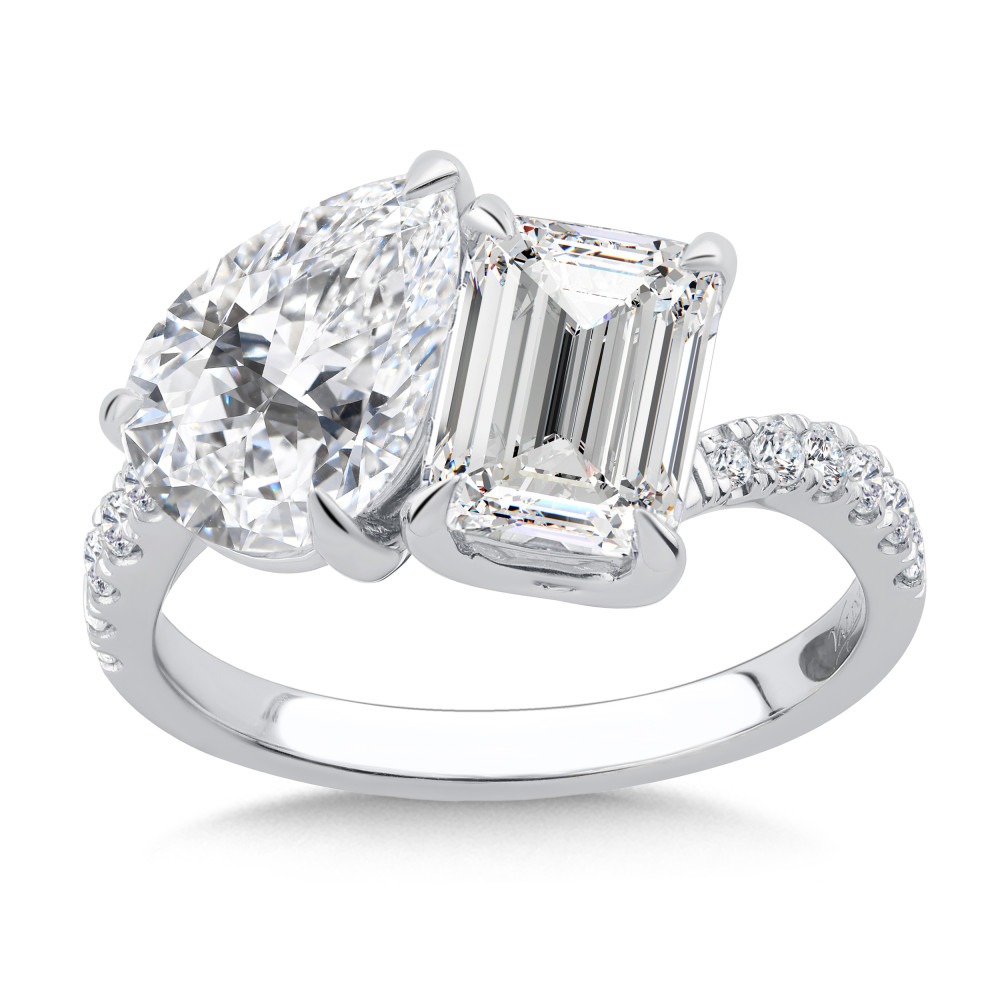 White Gold Toi et Moi Emerald and Pear shaped 1/4ctw Diamond Engagement Ring