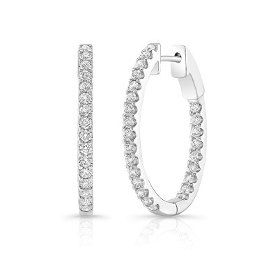 White Gold 1ctw Diamond Prong Set Oval Inside Out Hoop Earrings