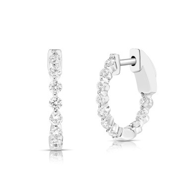 White Gold 1/2ctw Diamond Shared Single Prong Set Round Inside Out Hoop Earrings