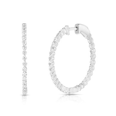 White Gold Shared Single Prong Set Round Inside Out Diamond Hoop Earrings Premier Large 1.50 TCW