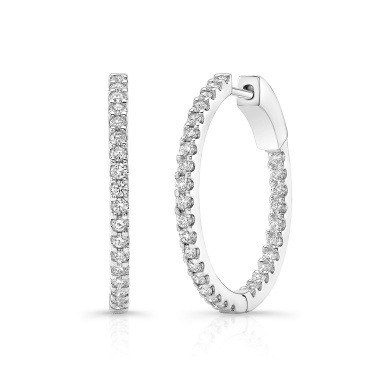 White Gold 1ctw Diamond Prong Set Round Hoop Earrings