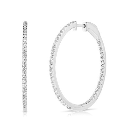 White Gold 1 1/2ctw Diamond Prong Set Round Hoop Earrings