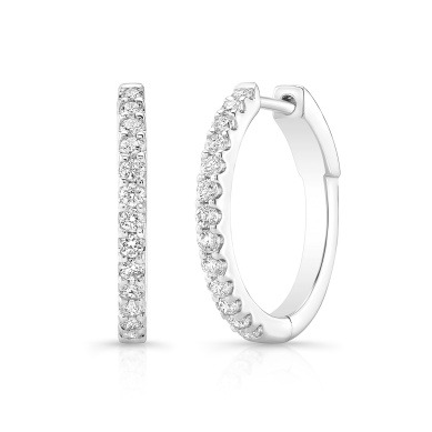 White Gold Prong Set Round Diamond Hoop Earrings Premier Small .50 TCW