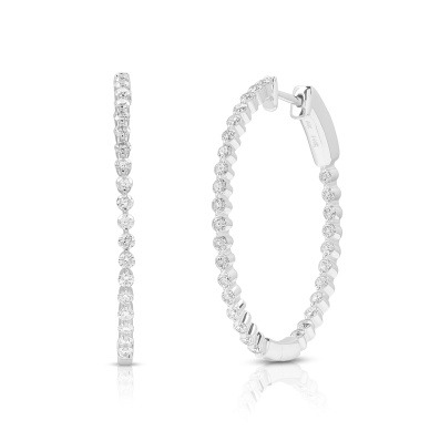 White Gold Shared Single Prong Set Oval Inside Out Diamond Hoop Earrings Premier Large 1.50 TCW