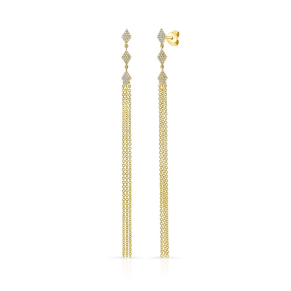Yellow Gold 1/5ctw Diamond Shaped Dangling Tassel Earrings