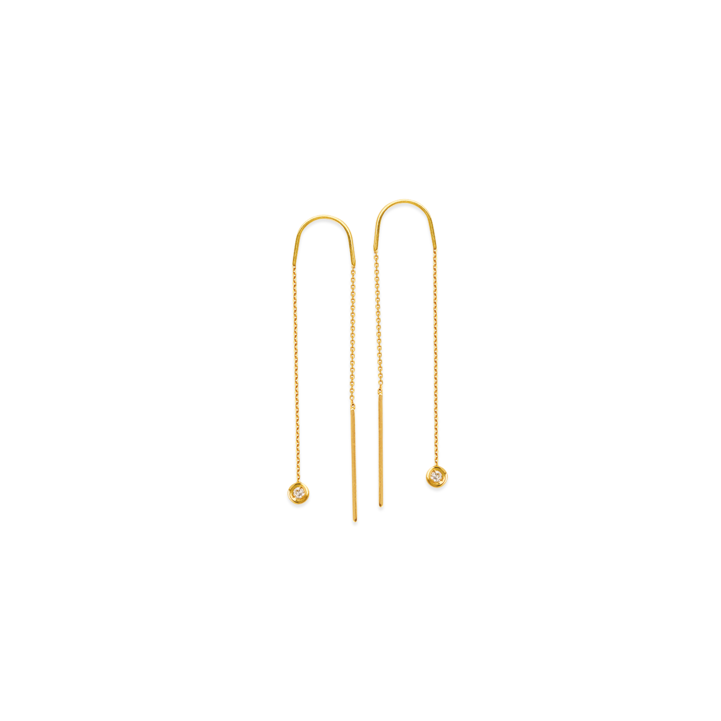 Yellow Gold Bezel-Set Diamond Dangle Threader Earrings
