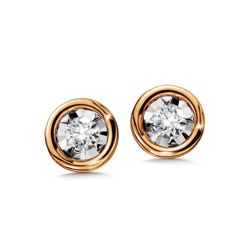 Bezel-Set 1/10ctw Diamond Rose and White Gold Stud Earrings