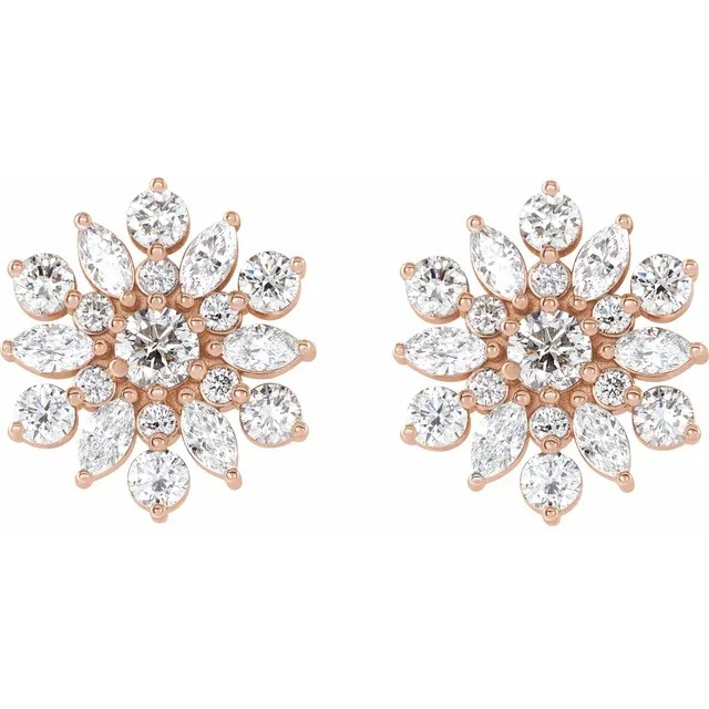 Rose Gold 1ctw Diamond Cluster Stud Earrings
