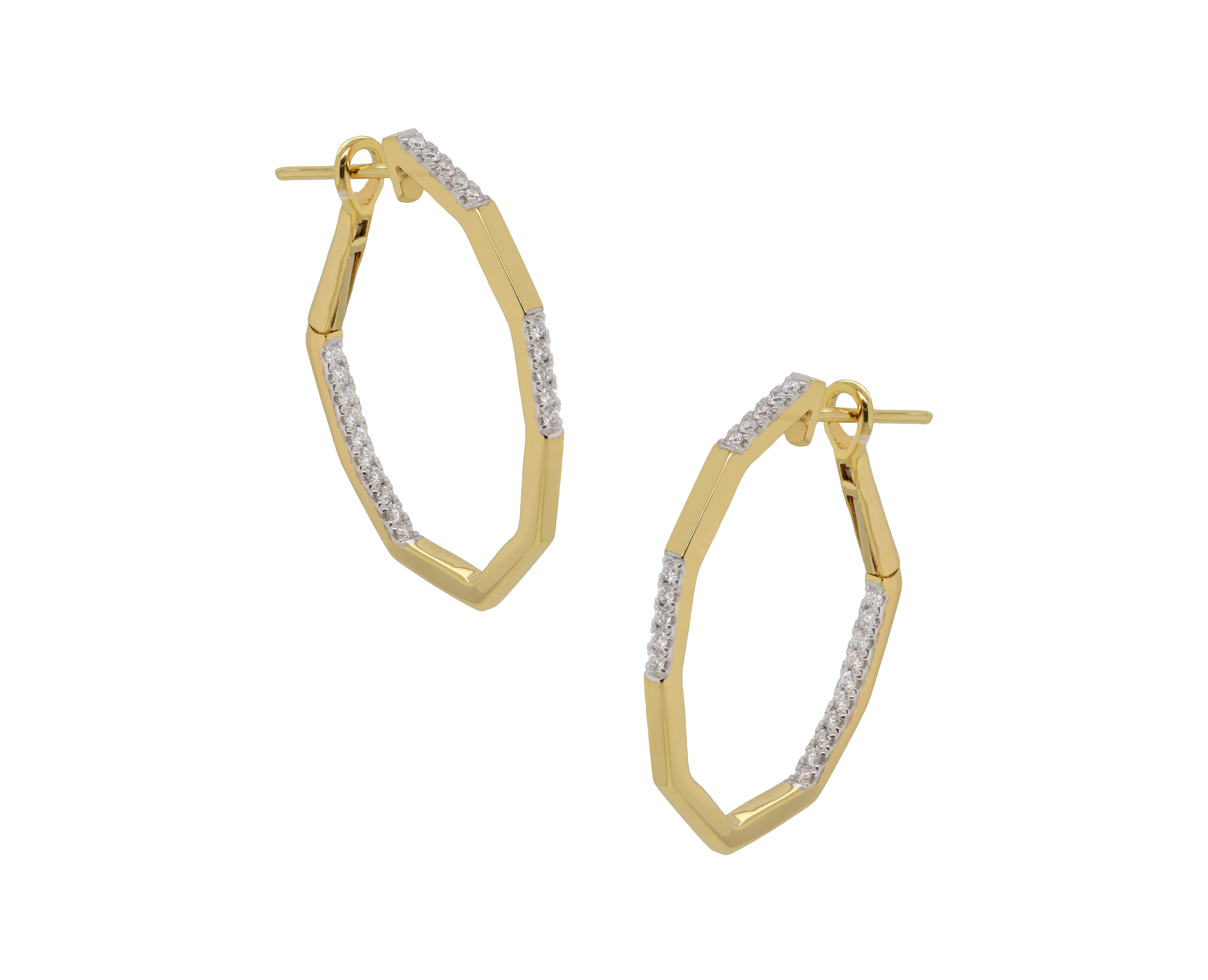 Yellow Gold 1/4ctw Diamond Geometric Hoop Earrings
