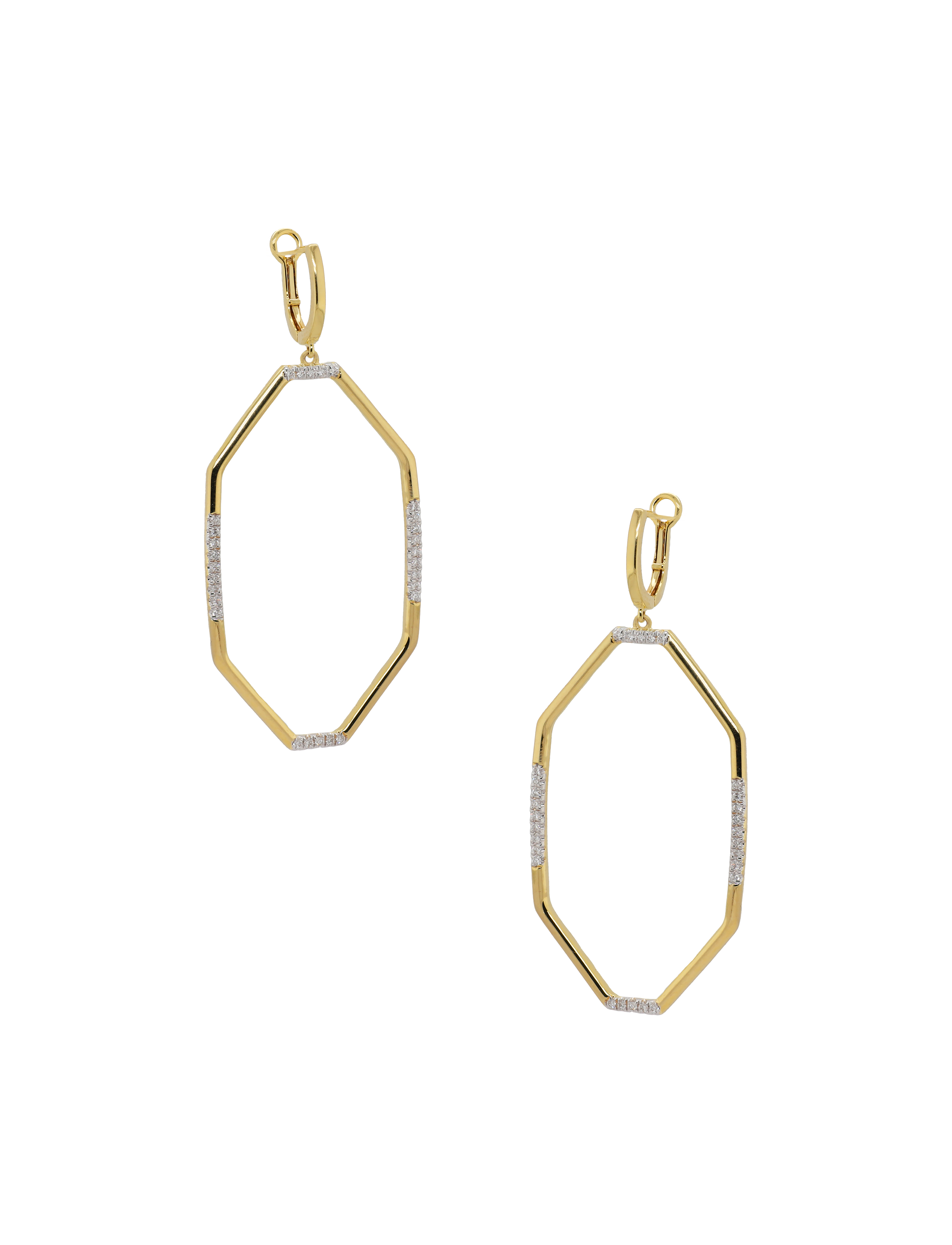 Yellow Gold 1/4ctw Diamond Geometric Dangle Hoop Earrings