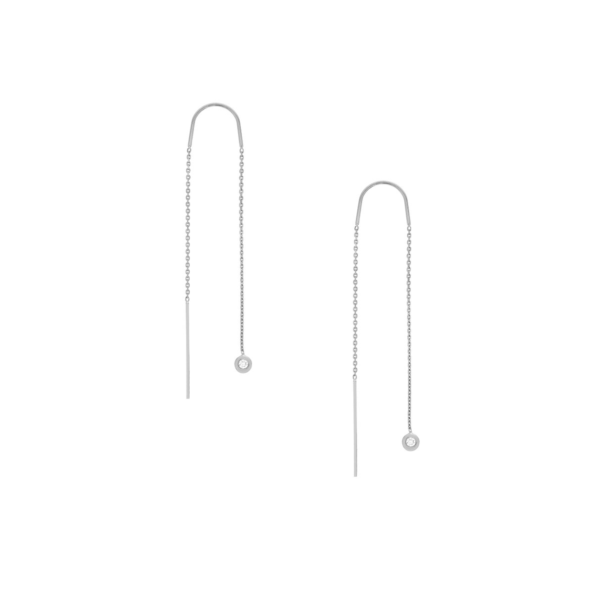 White Gold 1/20ctw Bezel-Set Diamond Dangle Threader Earrings