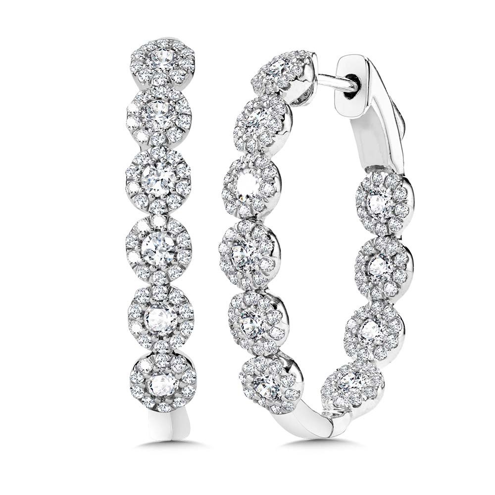 White Gold 1ctw Diamond Oval In-Out Hoop Earrings
